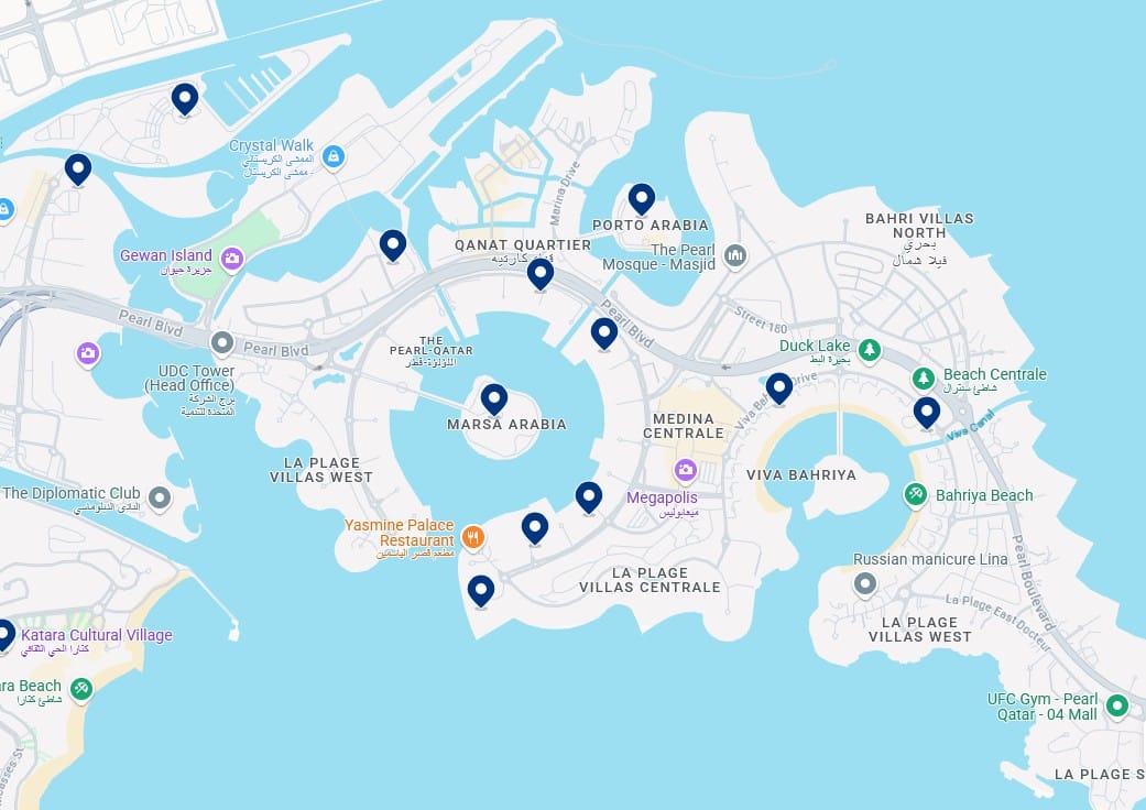 Accommodation in The Pearl - Click on the map to see all available hotels in this area