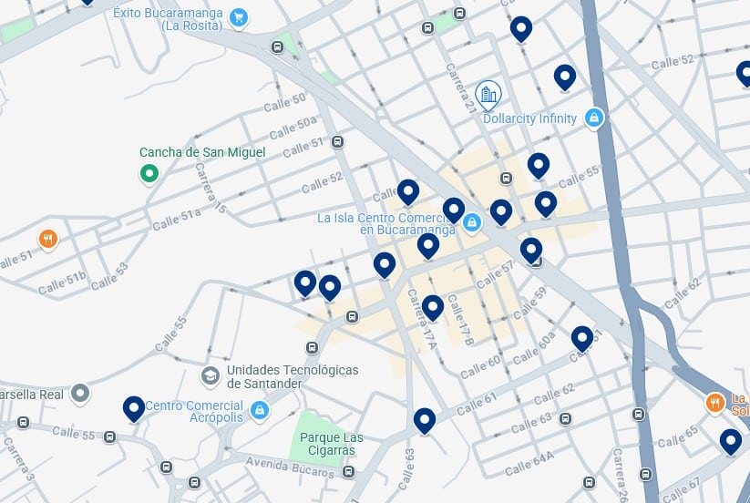 Accommodation in Zona Rosa - Click on the map to see all available hotels in this area