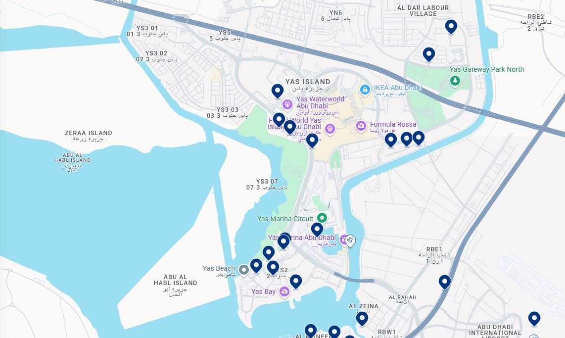 Accommodation on Yas Island - Click on the map to see all available hotels in this areaAccommodation on Yas Island - Click on the map to see all available hotels in this area