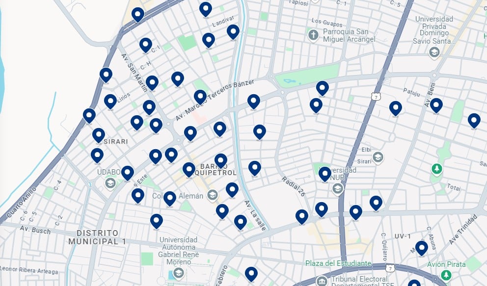 Accommodation in Equipetrol - Click on the map to see all available hotels in this area