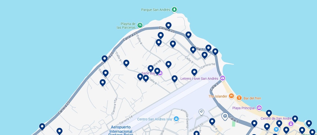 Accommodation in San Andrés Norte - Click on the map to see all available hotels in this area