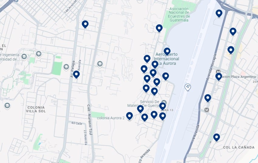 Hospedagem na Zona 13 - Clique no mapa para ver todos os hotéis disponíveis nesta área