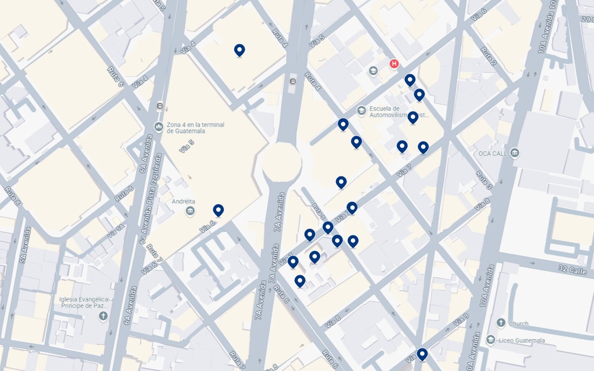 Hospedagem na Zona 4 - Clique no mapa para ver todos os hotéis disponíveis nesta área