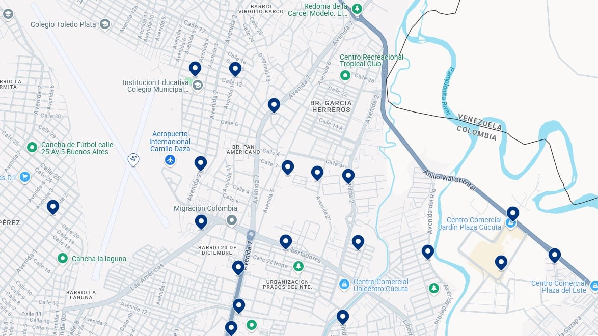 Accommodation around Cúcuta Airport - Click on the map to see all available hotels in this area