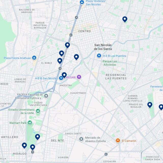 Mapa de alojamientos en San Nicolás de los Garza