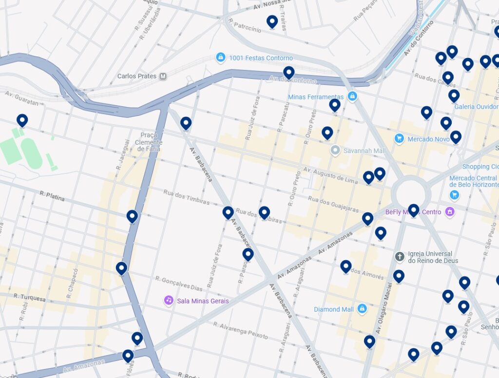 Acomodações em Barro Preto - Clique no mapa para ver todos os hotéis disponíveis nessa área