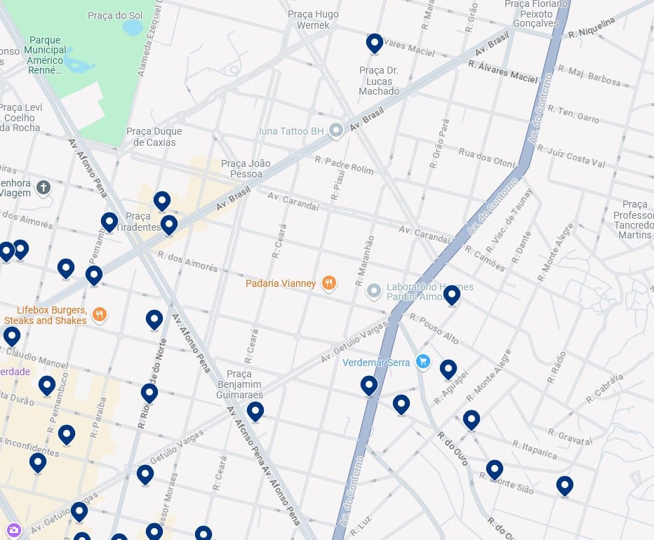 Acomodações em Funcionários - Clique no mapa para ver todos os hotéis disponíveis nessa área