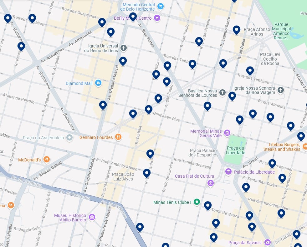 Acomodações em Lourdes - Clique no mapa para ver todos os hotéis disponíveis nessa área