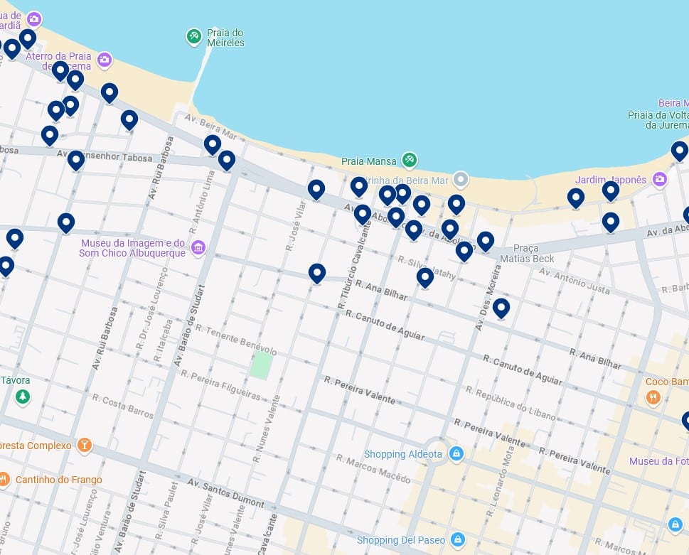 Acomodações em Meireles - Clique no mapa para ver todas as acomodações disponíveis nessa área