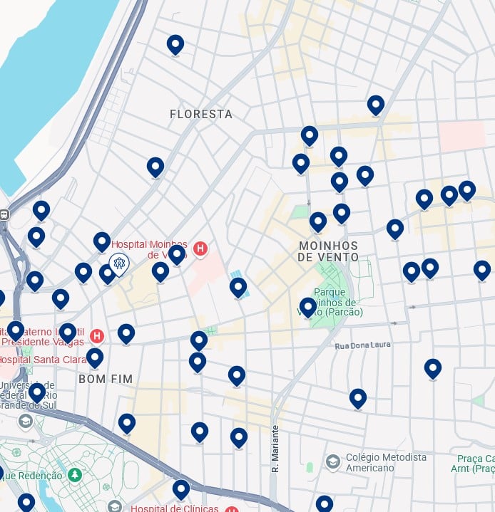 Acomodações em Moinhos de Vento & Floresta - Clique no mapa para ver todos os hotéis disponíveis nessa área