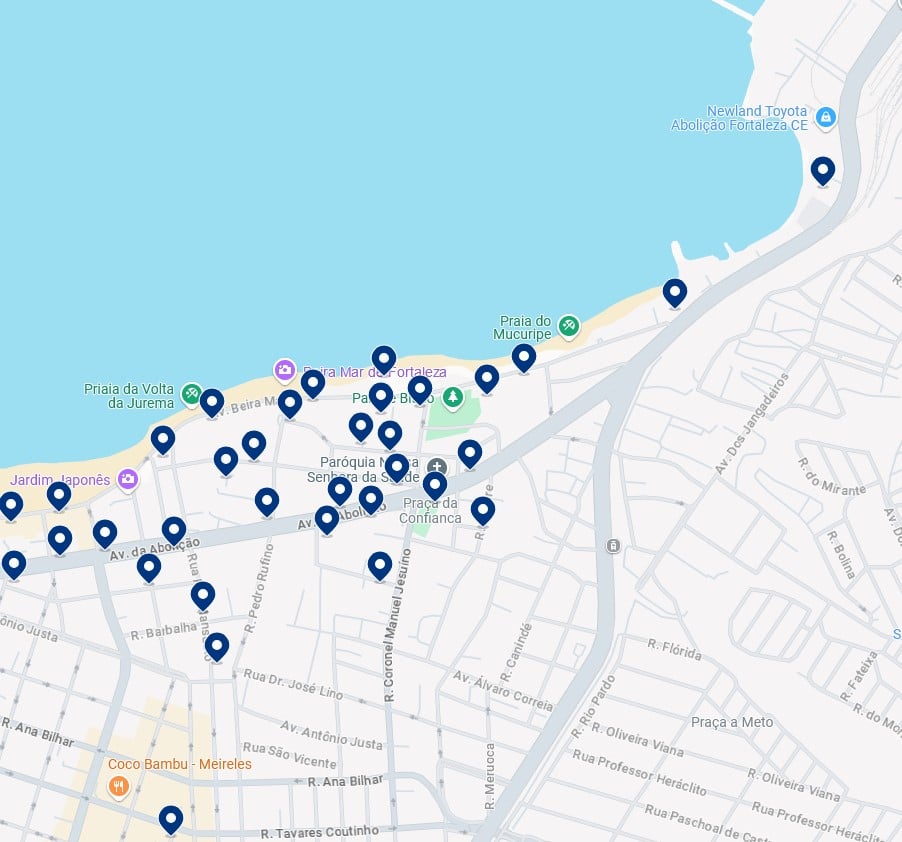 Acomodações em Mucuripe - Clique no mapa para ver todas as acomodações disponíveis nessa área