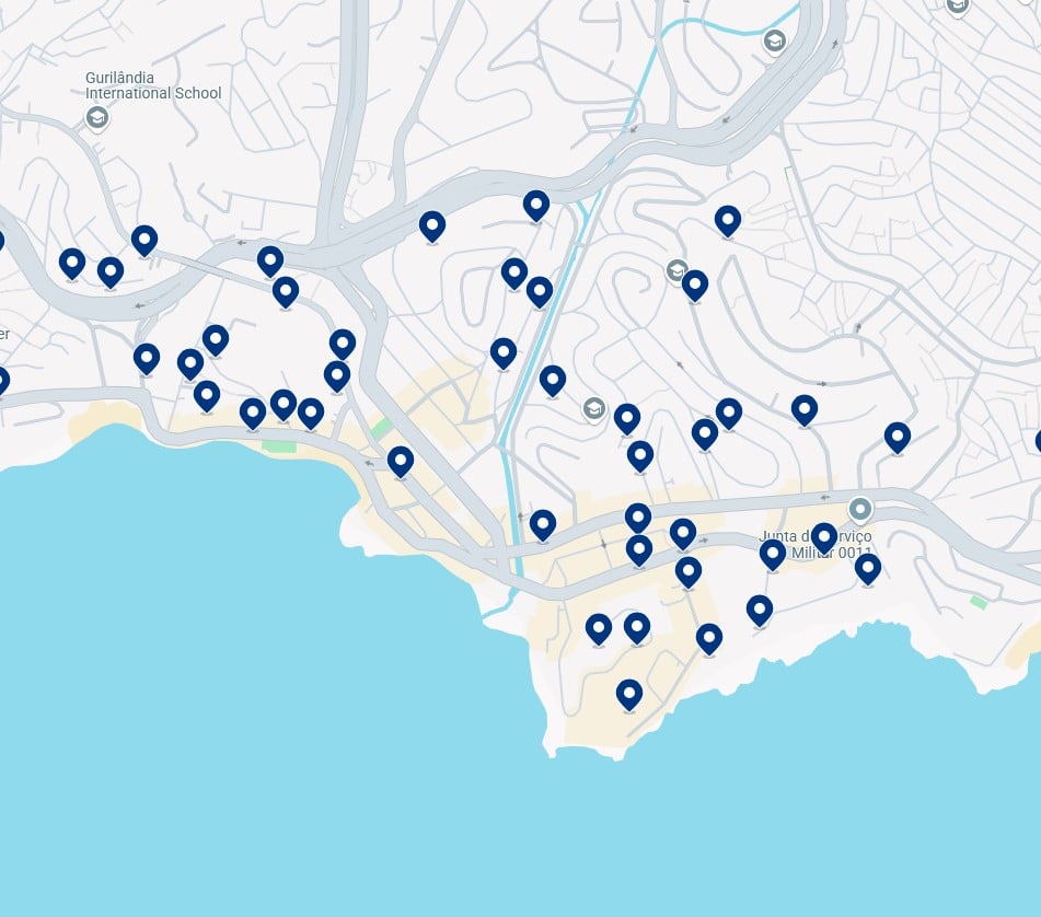 Acomodações em Rio Vermelho - Clique no mapa para ver todos os hotéis disponíveis nessa área