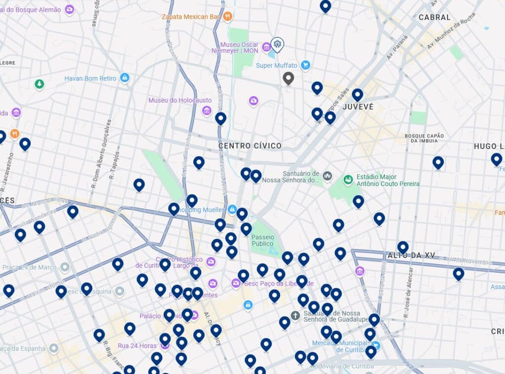 Acomodações no Centro Cívico - Clique no mapa para ver todos os hotéis disponíveis nessa área