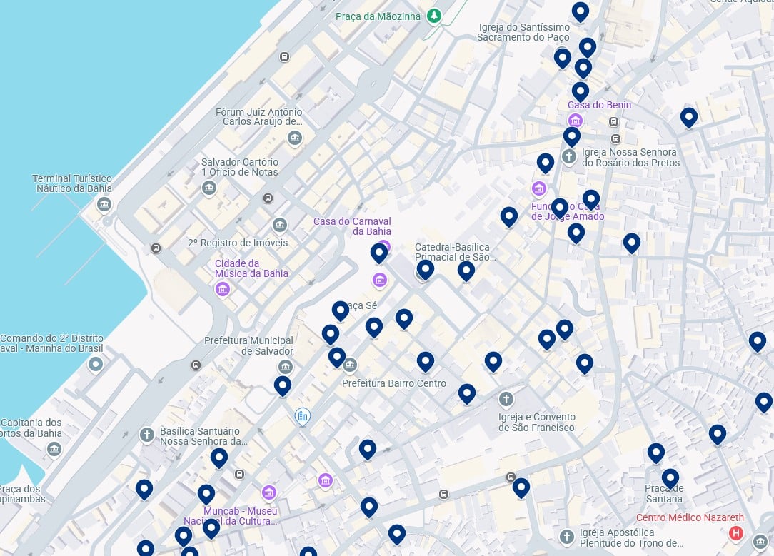 Acomodações no Centro Histórico - Clique no mapa para ver todos os hotéis disponíveis nessa área