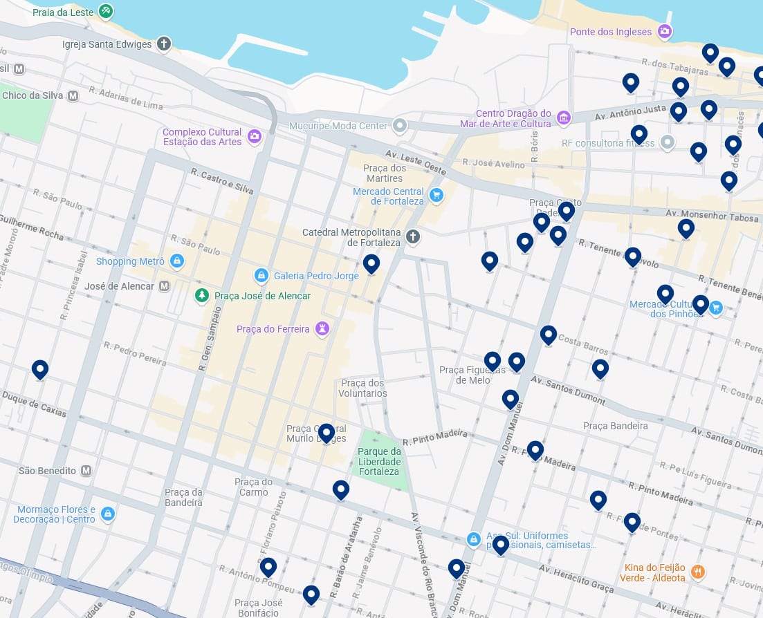 Acomodações no Centro de Fortaleza - Clique no mapa para ver todas as acomodações disponíveis nessa área