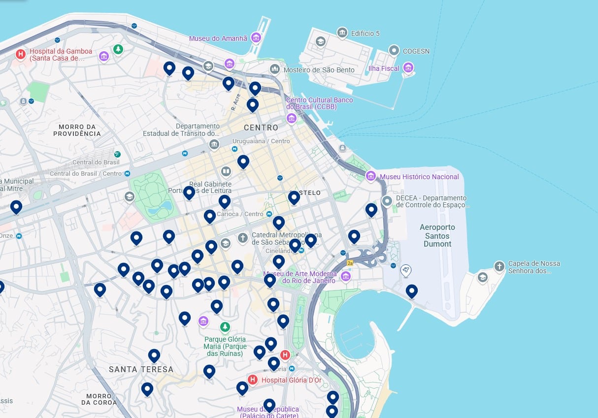 Acomodações no Centro de Rio de Janeiro - Clique no mapa para ver todos os hotéis disponíveis nessa área