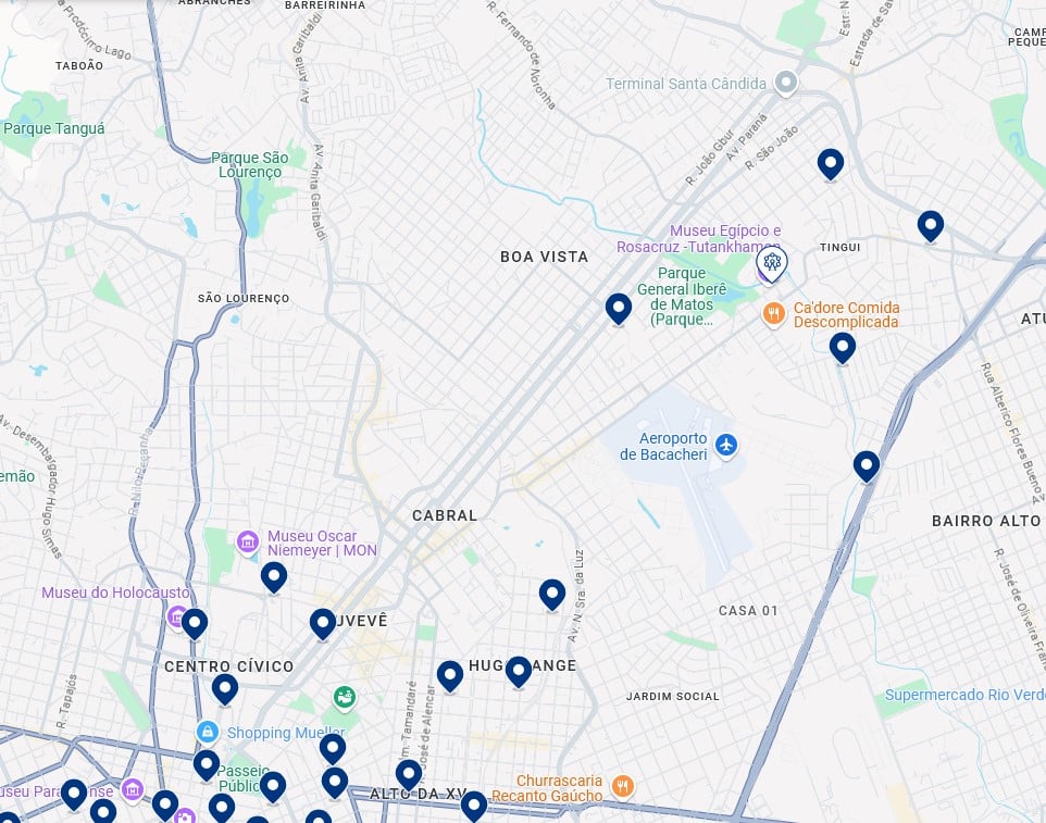 Acomodações nos bairros da Avenida Paraná - Clique no mapa para ver todos os hotéis disponíveis nessa área