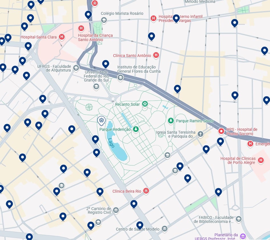 Acomodações perto do Parque Farroupilha - Clique no mapa para ver todos os hotéis disponíveis nessa área