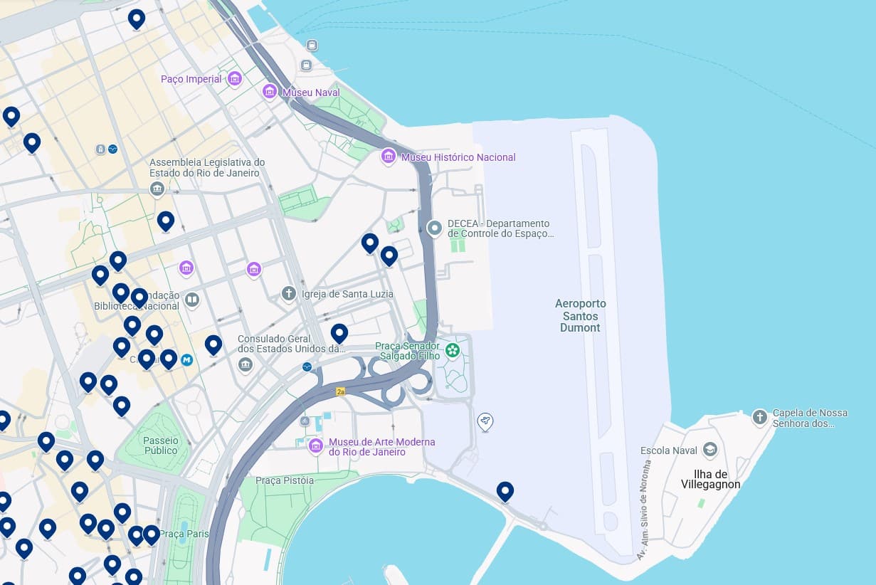 Acomodações perto do aeroporto Santos Dumont - Clique no mapa para ver todos os hotéis disponíveis nessa área