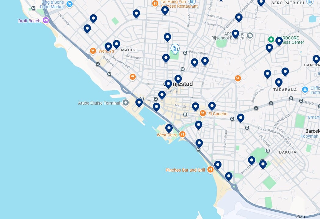 Accommodation in Oranjestad - Click on the map to see all available hotels in this area