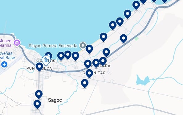 Accommodation in Primera Ensenada - Click on the map to see all available hotels in this area