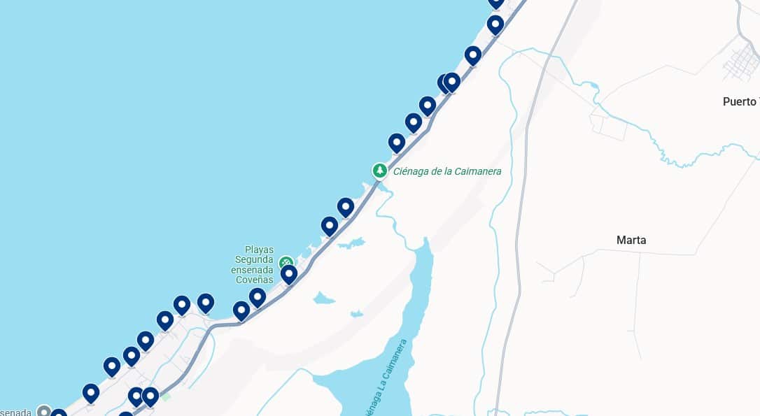 Accommodation in Segunda Ensenada - Click on the map to see all available hotels in this area