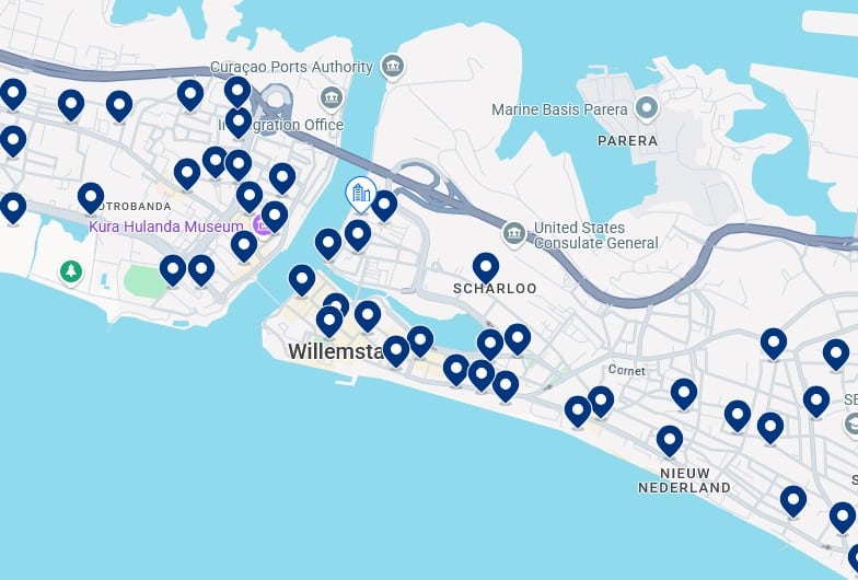 Accommodation in Willemstad - Click on the map to see all available hotels in this area