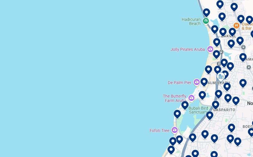 Accommodation in Palm Beach, Aruba - Click on the map to see all available hotels in this area