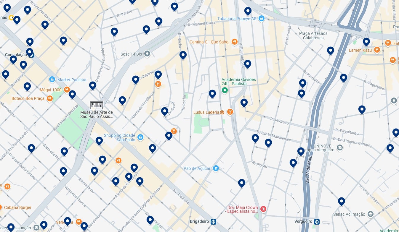 Acomodações em Bela Vista - Clique no mapa para ver todos os hotéis disponíveis nessa área