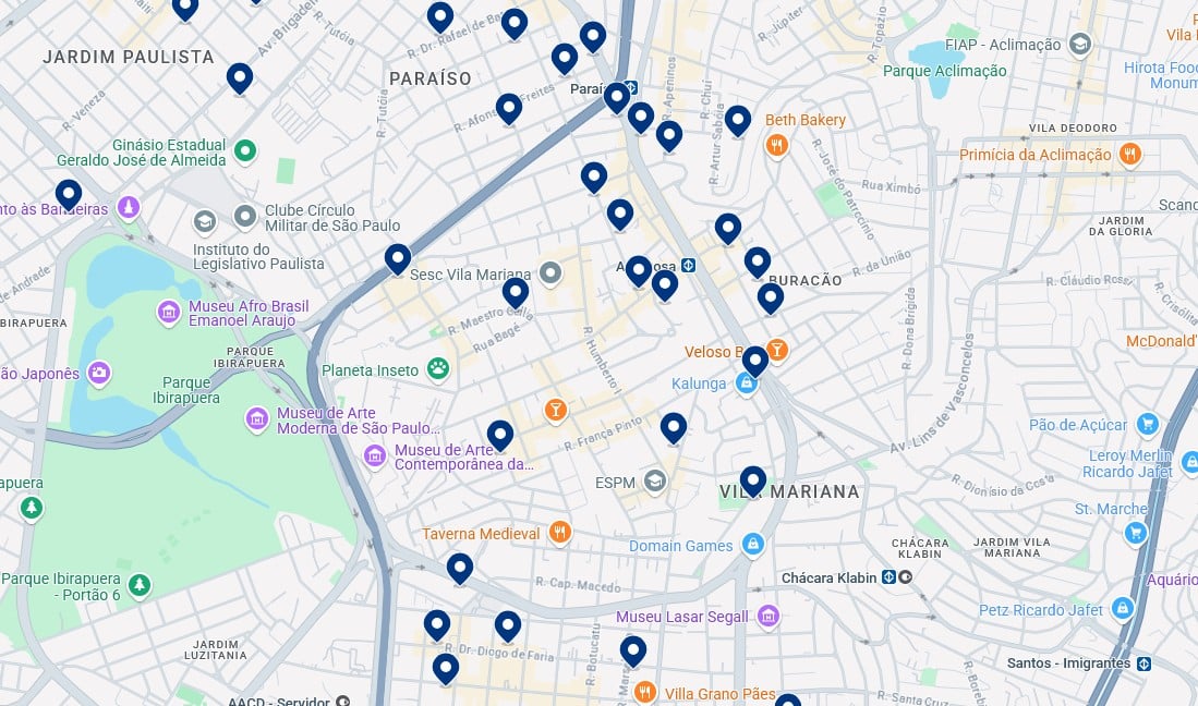 Accommodation in Vila Mariana - Click on the map to see all available hotels in this area