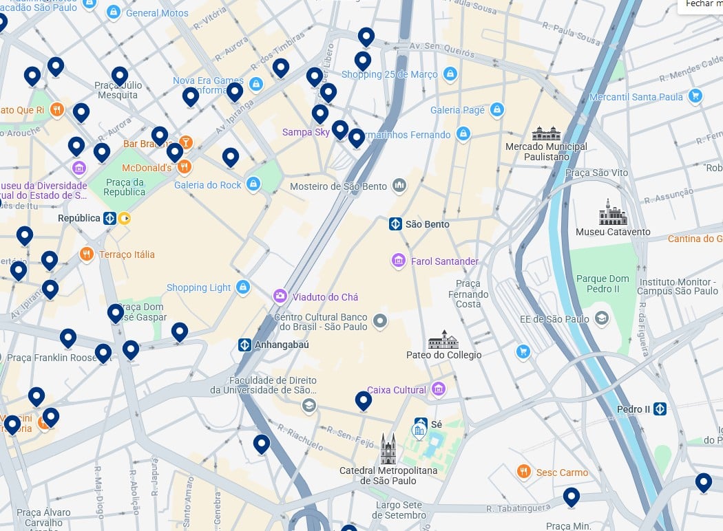 Acomodações no Centro - Clique no mapa para ver todos os hotéis disponíveis nessa área