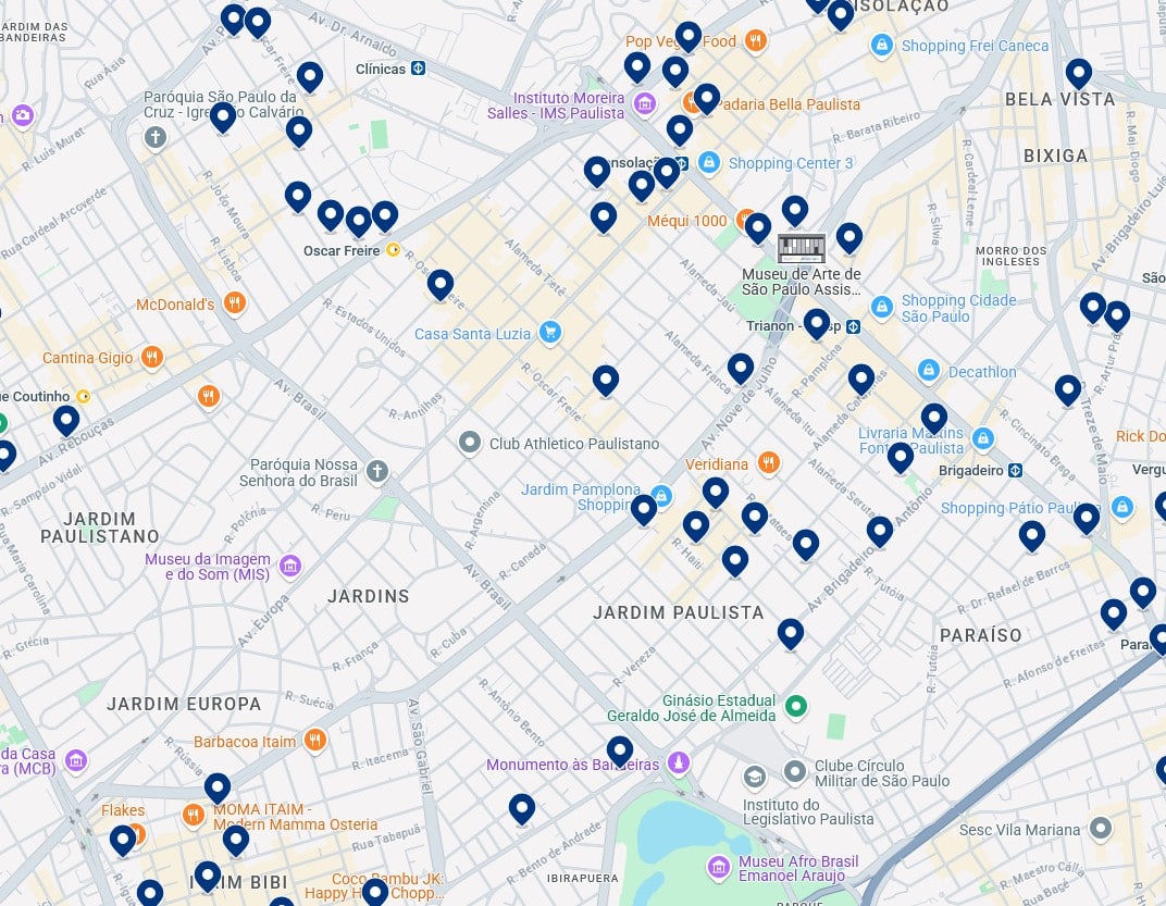 Accommodation in Jardim Paulista - Click on the map to see all available hotels in this area