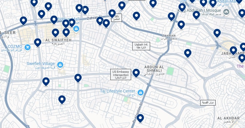 Accommodation in Abdoun - Click on the map to see all available hotels in this area