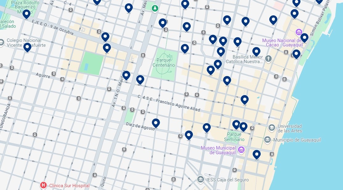 Accommodation in Guayaquil City Center - Click on the map to see all available hotels in this area