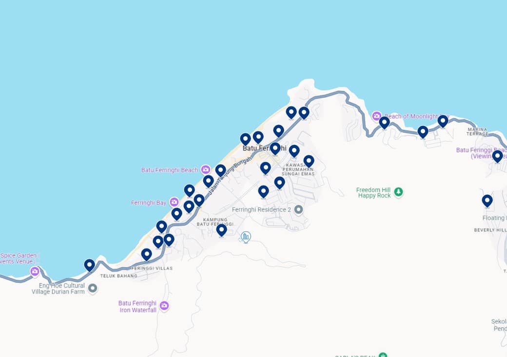 Accommodation in Batu Ferringhi - Click on the map to see all available hotels in this area