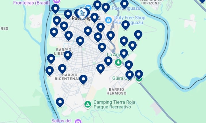 Accommodation in Puerto Iguazú - Click on the map to see all available hotels in this area