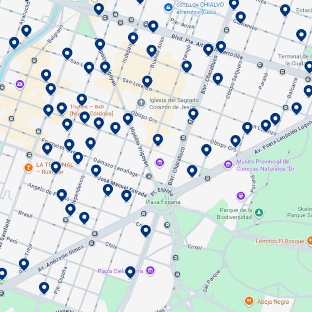 Mapa de alojamientos en Nueva Córdoba